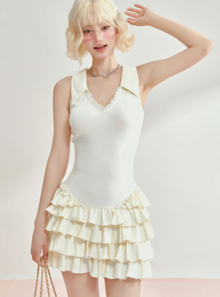 Tennis Frill Mini Dress - Apricot