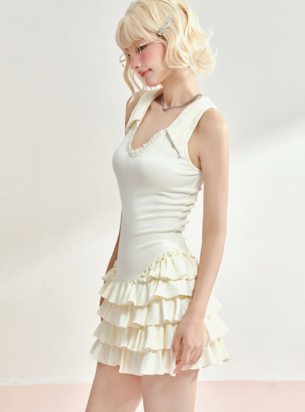 Tennis Frill Mini Dress - Apricot