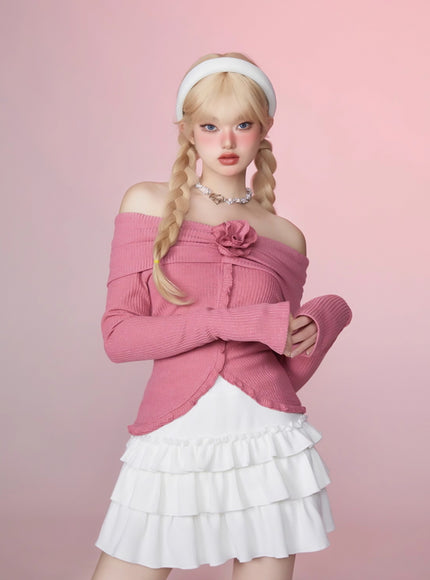 Soft Knit Cake Skirt - White