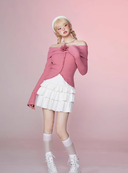 Soft Knit Cake Skirt - White