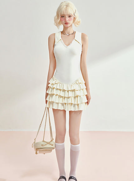 Tennis Frill Mini Dress - Apricot