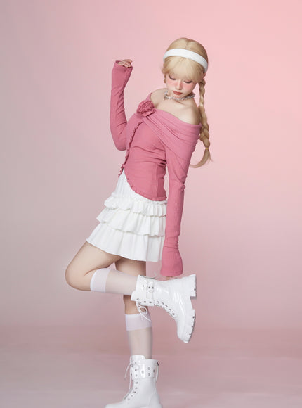 Soft Knit Cake Skirt - White