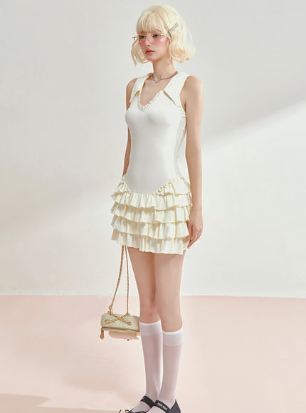 Tennis Frill Mini Dress - Apricot