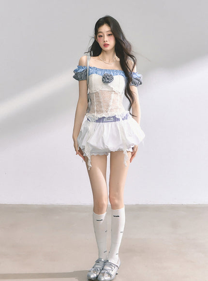 Bubble Pop Pants Skirt - White