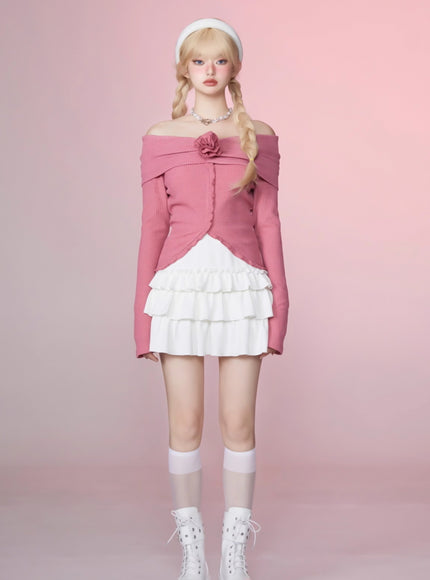 Soft Knit Cake Skirt - White