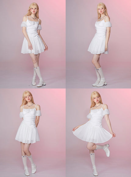 White Off-Shoulder Ruched Dress