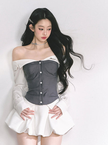 Midnight Off-Shoulder Shirt - Gray