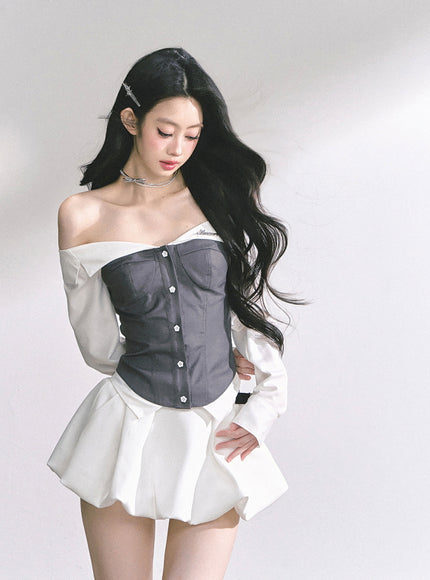 Midnight Off-Shoulder Shirt - Gray