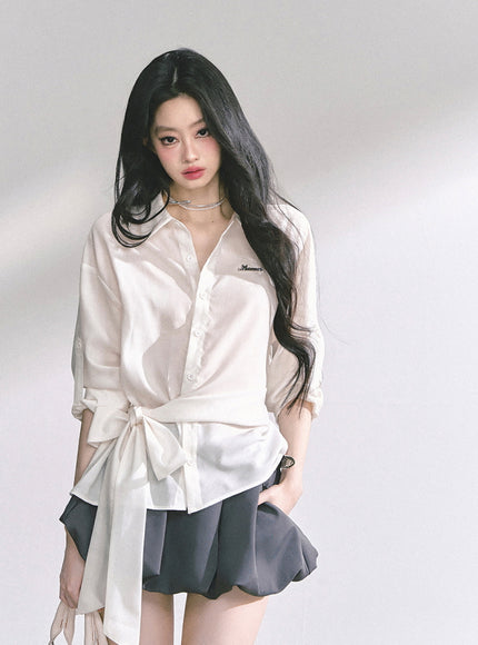 Classic Tie-Detail Button-Up Shirt