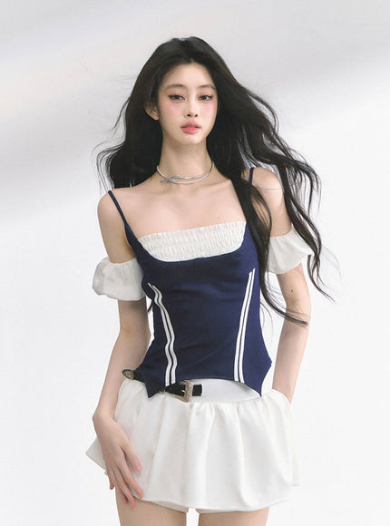 Navy Contrast Panel Top