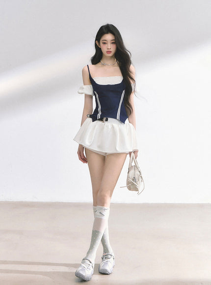Western Buckle Mini Skirt - White