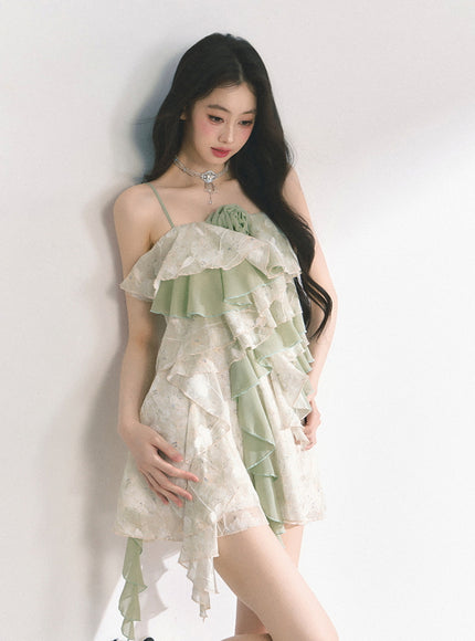Green Ruffle Tiered Mini Dress