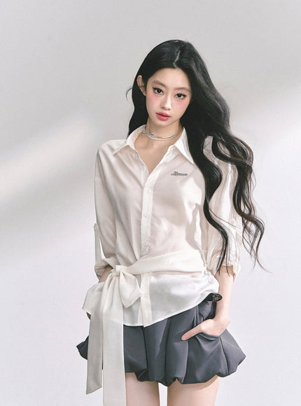 Classic Tie-Detail Button-Up Shirt