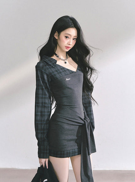Noir Academia Wrap Dress - Gray