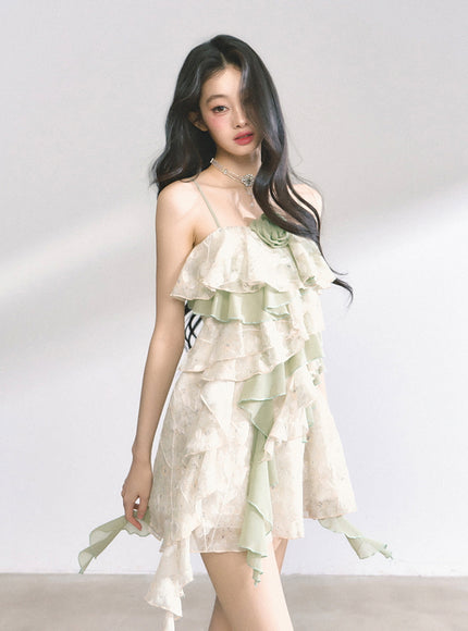 Green Ruffle Tiered Mini Dress