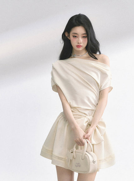 Graceful Ribbon Waist Dress - Apricot