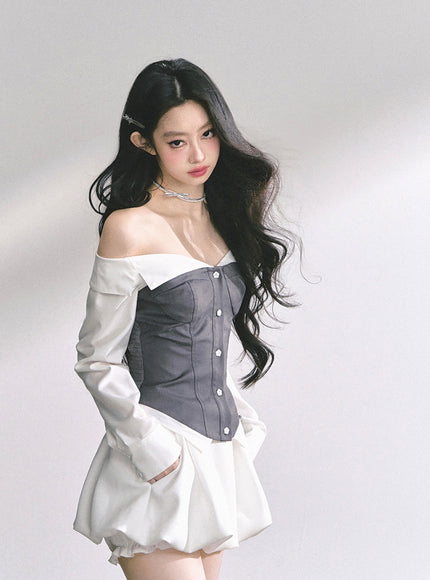 Midnight Off-Shoulder Shirt - Gray