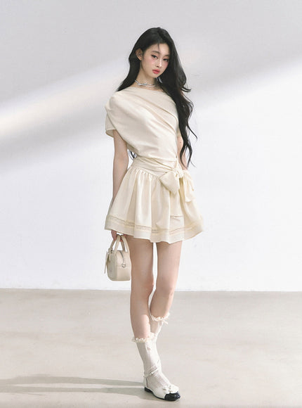Graceful Ribbon Waist Dress - Apricot