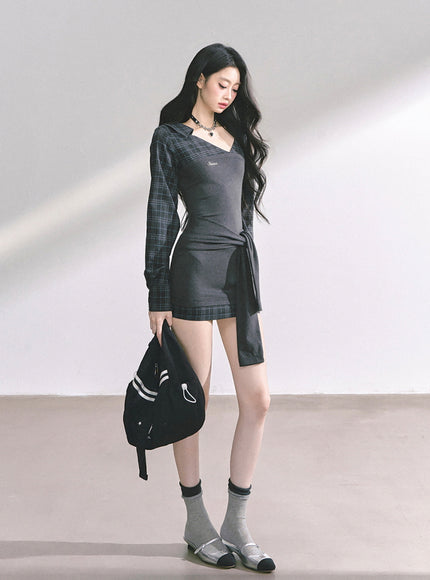 Noir Academia Wrap Dress - Gray