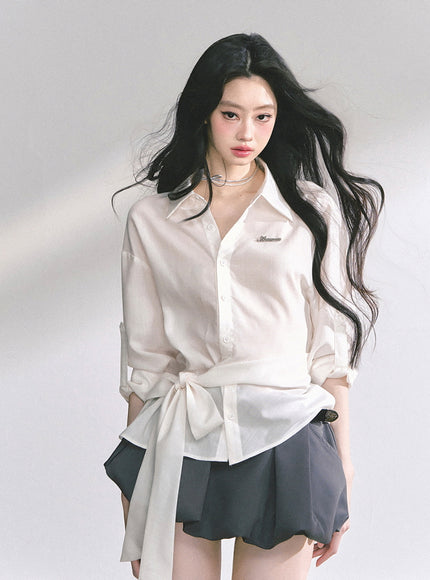 Classic Tie-Detail Button-Up Shirt