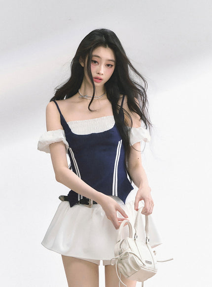 Navy Contrast Panel Top