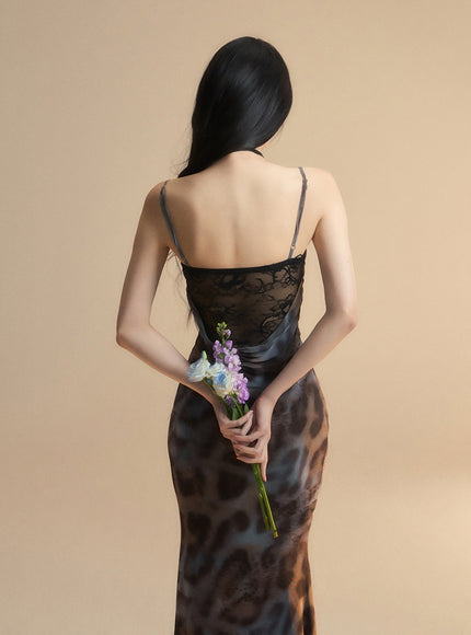 Leopard Print Lace-Up Bustier Maxi Dress