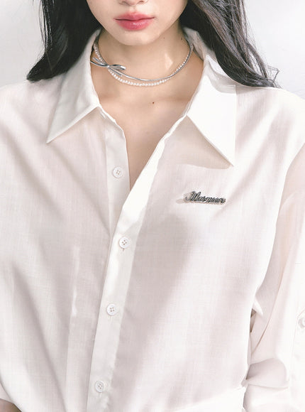 Classic Tie-Detail Button-Up Shirt