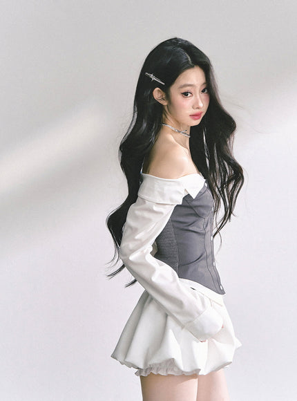 Midnight Off-Shoulder Shirt - Gray