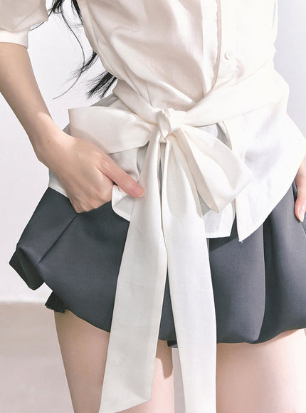 Classic Tie-Detail Button-Up Shirt