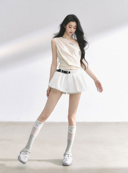 Western Buckle Mini Skirt - White