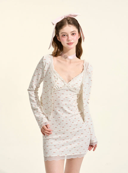 Cherry Blossom Cardigan Dress Set