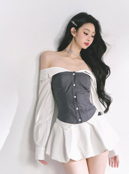 Midnight Off-Shoulder Shirt - Gray