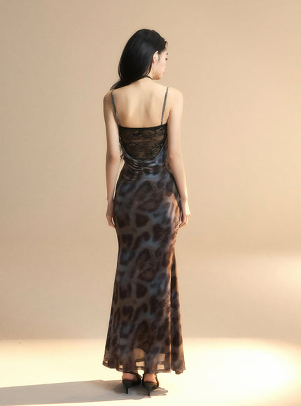 Leopard Print Lace-Up Bustier Maxi Dress