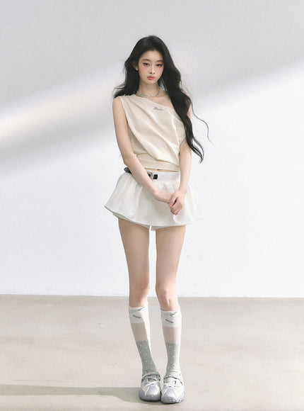 Western Buckle Mini Skirt - White