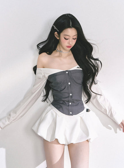 Midnight Off-Shoulder Shirt - Gray