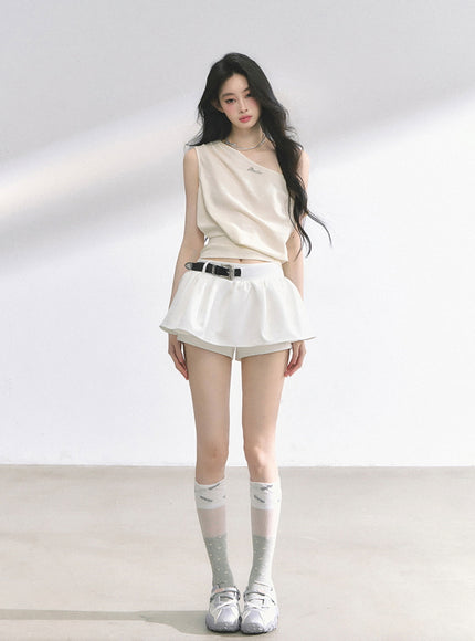 Western Buckle Mini Skirt - White