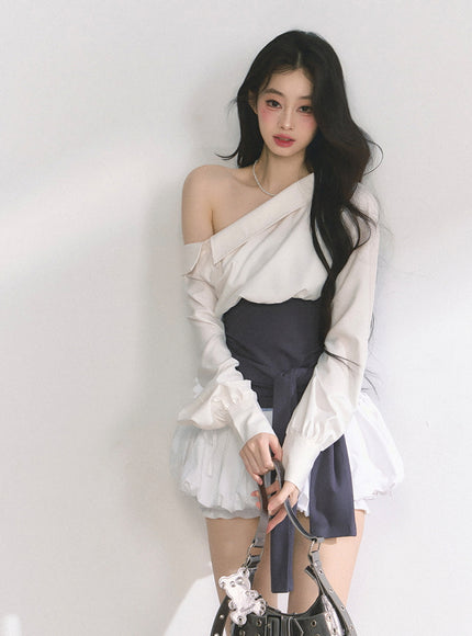 Asymmetry Bow Top - White