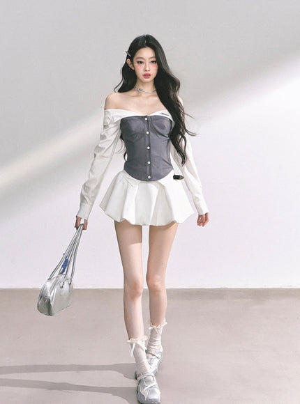 Midnight Off-Shoulder Shirt - Gray