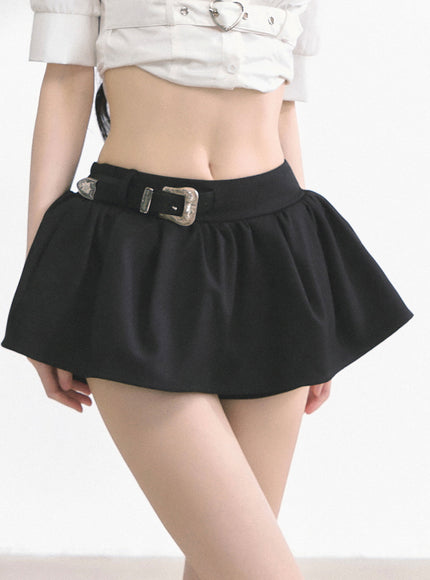 Western Buckle Mini Skirt - Black