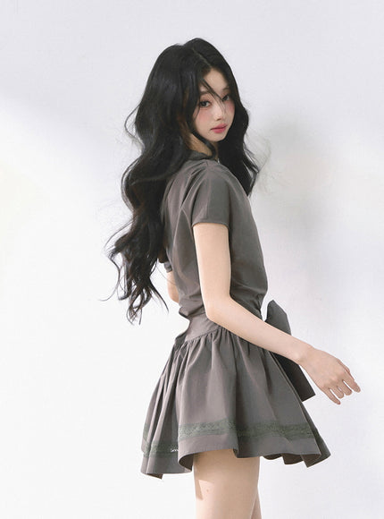 Graceful Ribbon Waist Dress - Gray