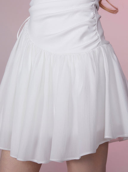 White Off-Shoulder Ruched Dress