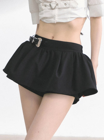 Western Buckle Mini Skirt - Black