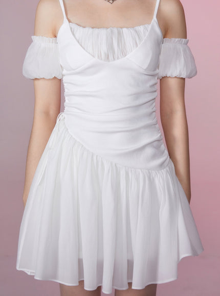 White Off-Shoulder Ruched Dress