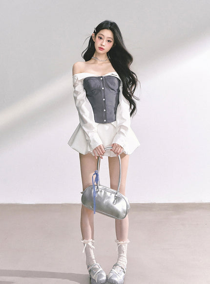 Midnight Off-Shoulder Shirt - Gray