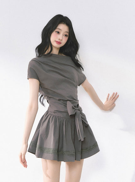 Graceful Ribbon Waist Dress - Gray