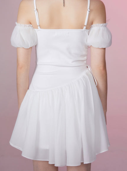 White Off-Shoulder Ruched Dress
