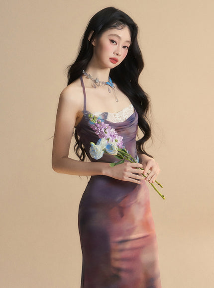 Sheer Butterfly Appliqué Halter Maxi Dress
