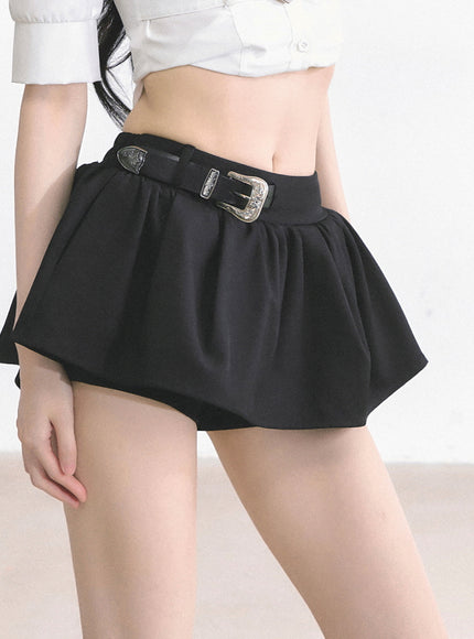 Western Buckle Mini Skirt - Black