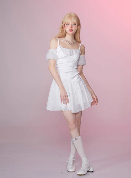 White Off-Shoulder Ruched Dress