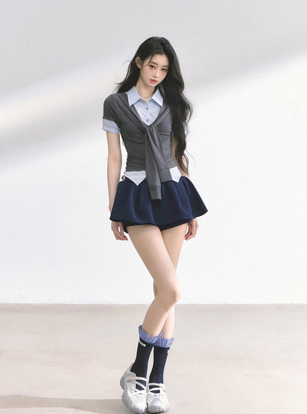 Western Buckle Mini Skirt - Navy